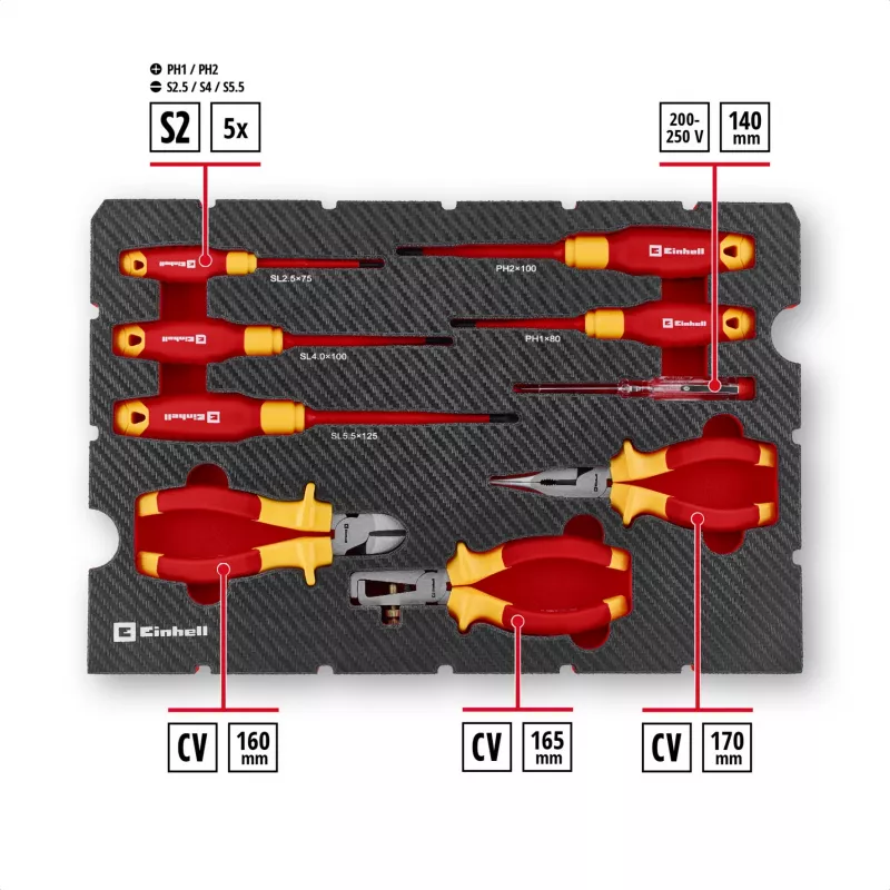 Einhell E-Case Maletín de herramientas VDE set electricista de 24 piezas (rojo/amarillo)