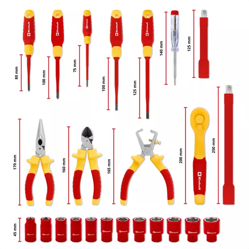 Einhell E-Case Maletín de herramientas VDE set electricista de 24 piezas (rojo/amarillo)