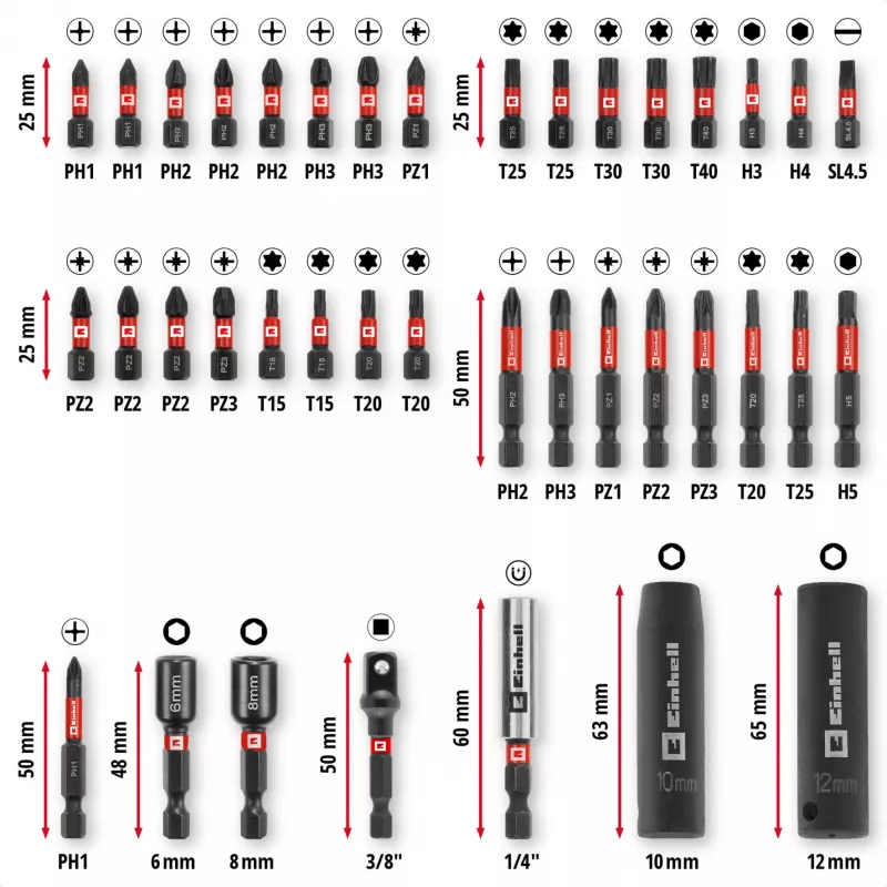 EINHELL-KWB Impact Bit & Socket Set en M-CASE, 39 piezas