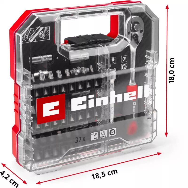 EINHELL-KWB Juego de llaves de vaso y puntas 1/4 pulgadas 37 piezas en L-CASE