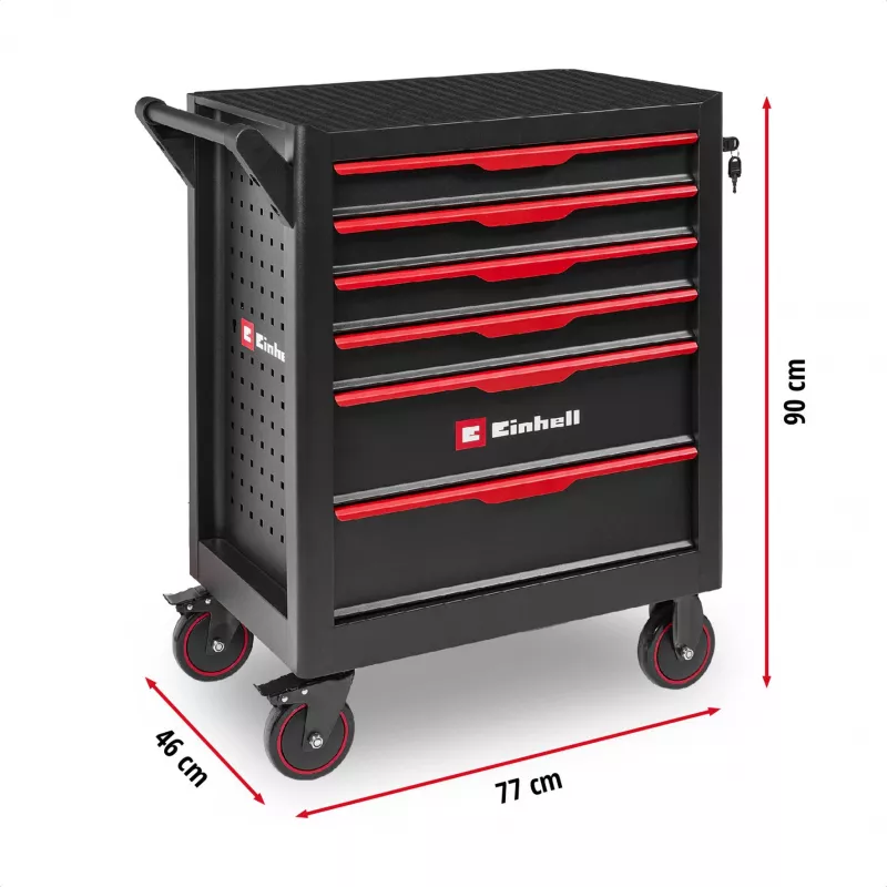 EINHELL-KWB Carro de taller vacío, 6 cajones (negro/rojo, 4 cajones bajos, 2 altos)