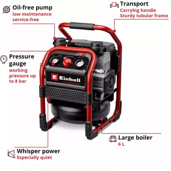 EINHELL Power X-Change Compresor a batería SILENZZO 18/160, 18V (rojo/negro, sin batería ni cargador)