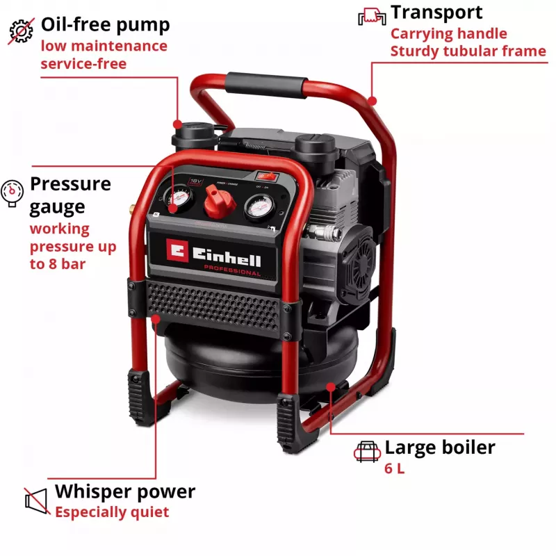 EINHELL Power X-Change Compresor a batería SILENZZO 18/160, 18V (rojo/negro, sin batería ni cargador)