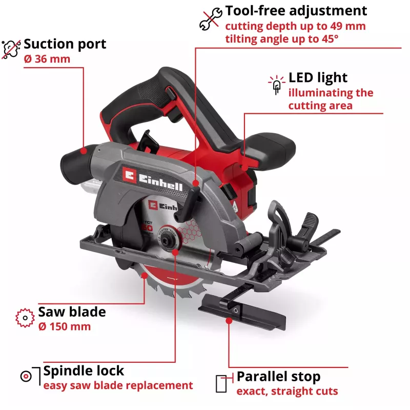 Einhell Power X-Change sierra circular de mano a batería TE-CS 18/150-2 Li-Solo, 18V (rojo/negro, sin batería ni cargador)
