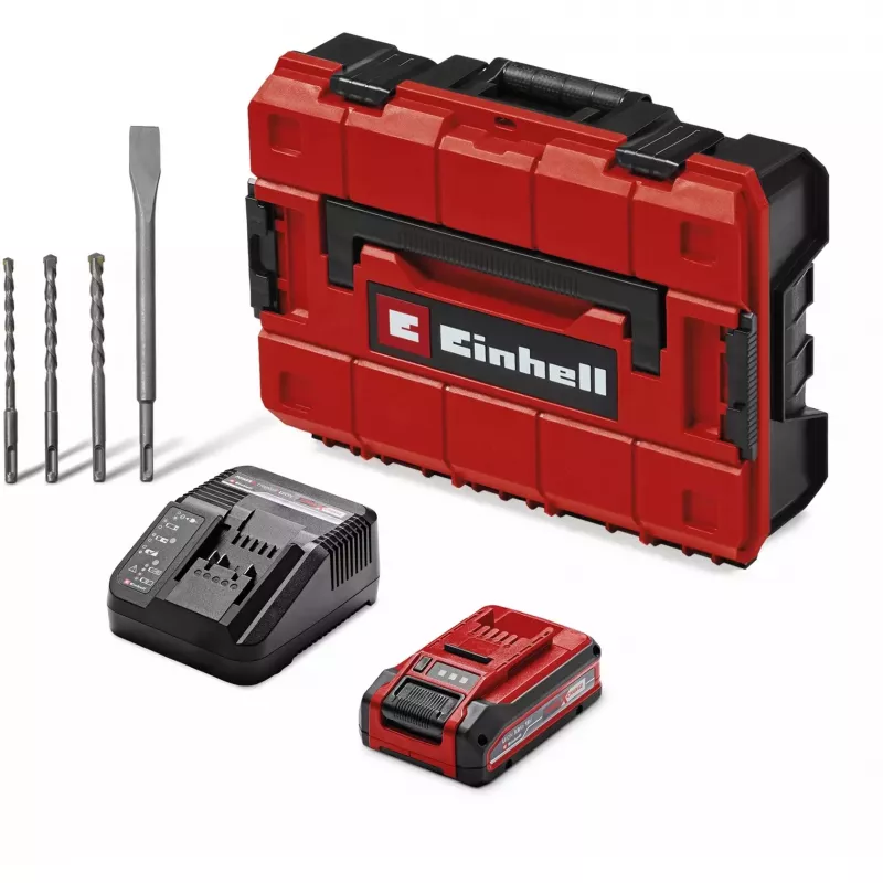 EINHELL Professional martillo perforador a batería TP-HD 18/28 Li BL+4, 18V (rojo/negro, batería de Li-Ion de 3,0 Ah, set de accesorios de 4 piezas, E-Case S)