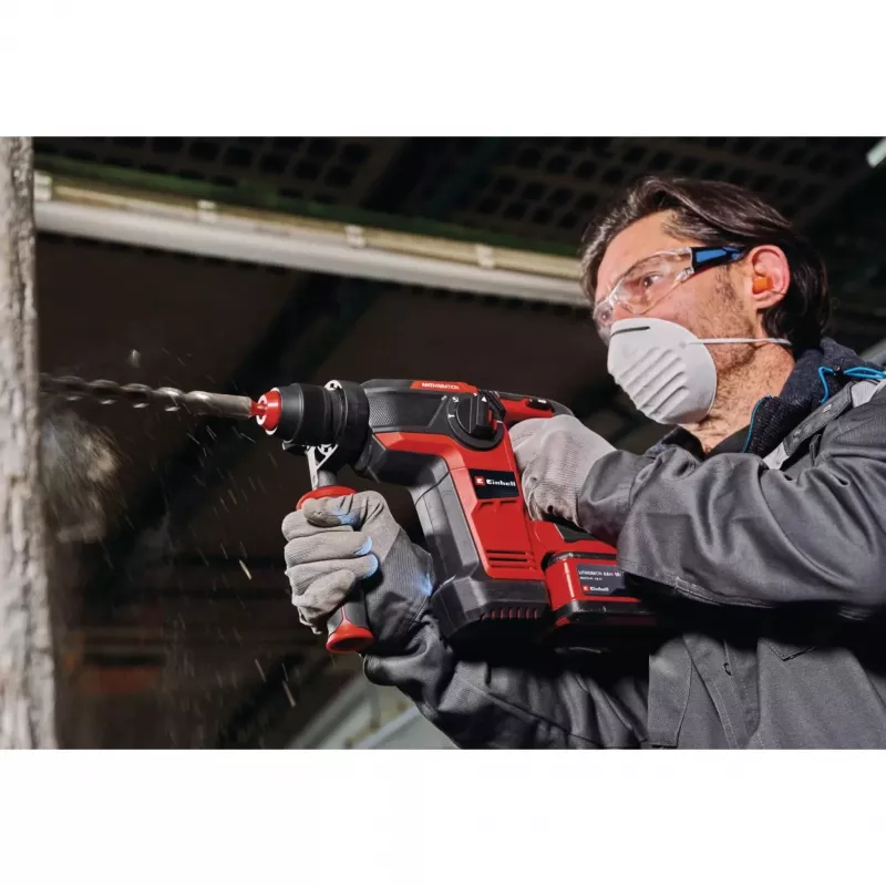 EINHELL Professional martillo perforador a batería TP-HD 18/28 Li BL+4, 18V (rojo/negro, batería de Li-Ion de 3,0 Ah, set de accesorios de 4 piezas, E-Case S)