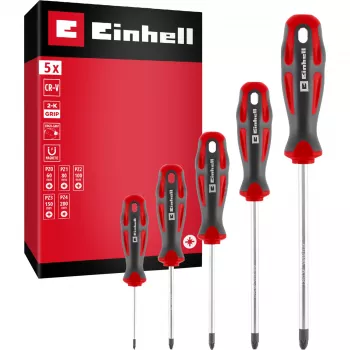 Einhell Juego de destornilladores PZ, 5 piezas (rojo/negro, mangos ergonómicos de dos componentes)