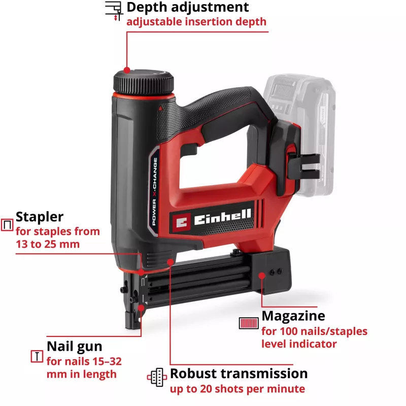 Einhell TE-CN 18/32 Li - Solo Grapadora a batería 18V Power X-Change (herramienta sin batería)