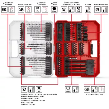 EINHELL XL-CASE Set de puntas de impacto y brocas, 95 piezas, set de brocas y puntas