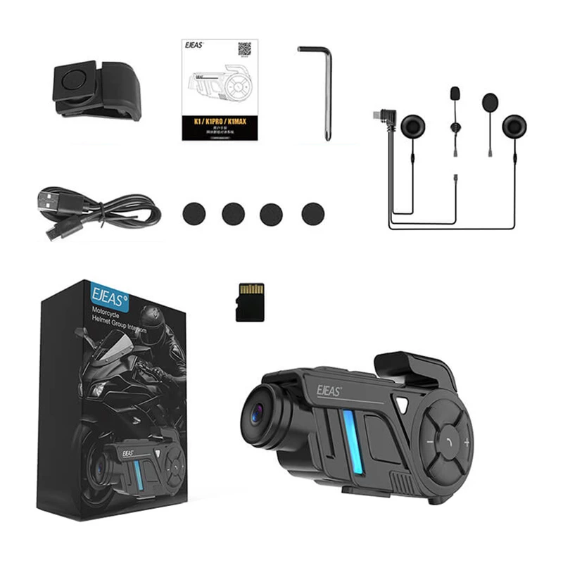 EJEAS K1Pro+ Intercomunicador para moto con grabador 1080P - Intercomunicador individual