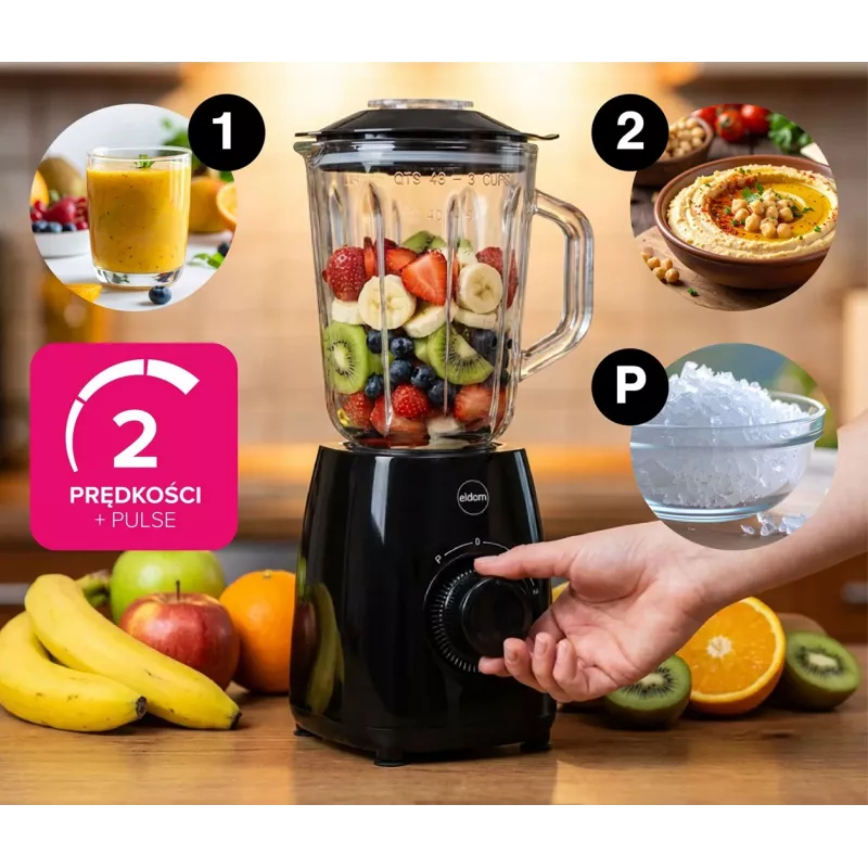 ELDOM BK6 NOXAR Batidora de vaso, 1,8 L vidrio templado, negro, 22000 rpm, Pulse