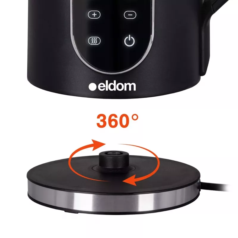Hervidor de agua inalámbrico ELDOM C560 Nuvia con control de temperatura, 1,7 L, 2200 W, indicador LED, acero inoxidable/negro