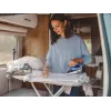 Plancha de viaje ELDOM DA50 900W azul con vapor, mango plegable, suela antiadherente, depósito 40ml