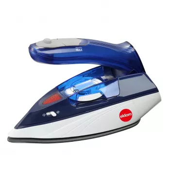 Plancha de viaje ELDOM DA50 900W azul con vapor, mango plegable, suela antiadherente, depósito 40ml