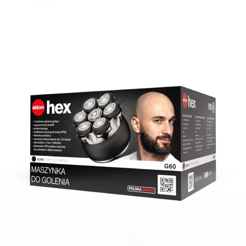 ELDOM G60 Afeitadora eléctrica para rostro y cabeza, 7 cuchillas, pantalla LED, bloqueo de viaje, IPX6, 120 min de autonomía