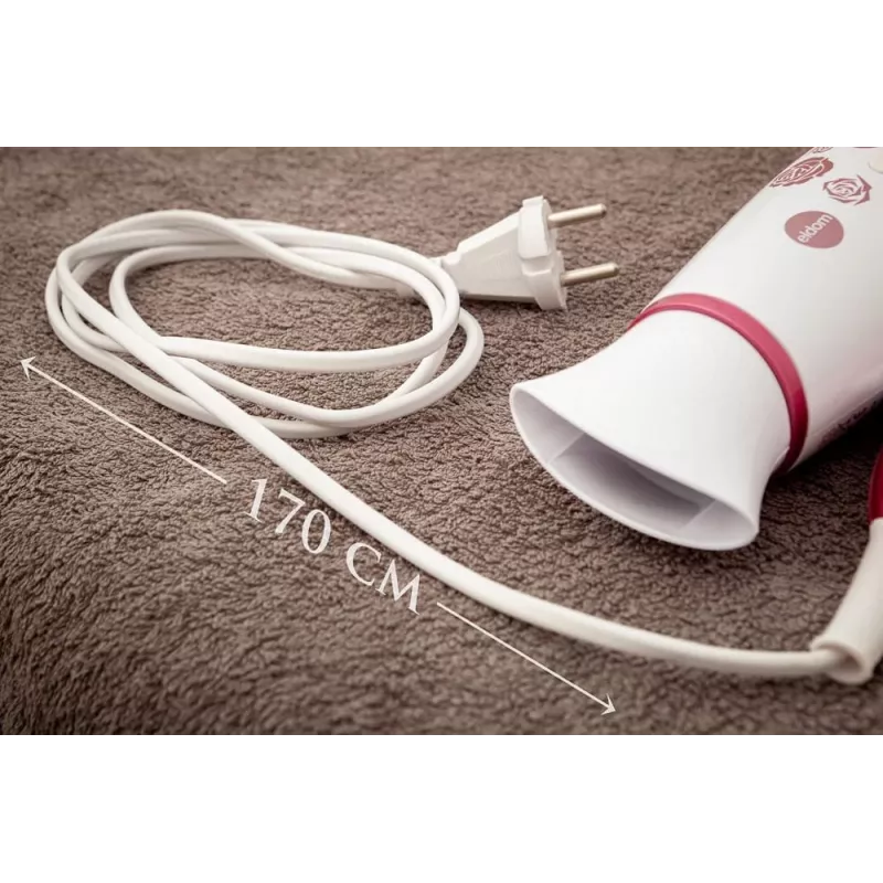 ELDOM HT82R secador de pelo 1200W mango plegable, 2 niveles de calor y velocidad, nivel de aire frío, blanco/azul