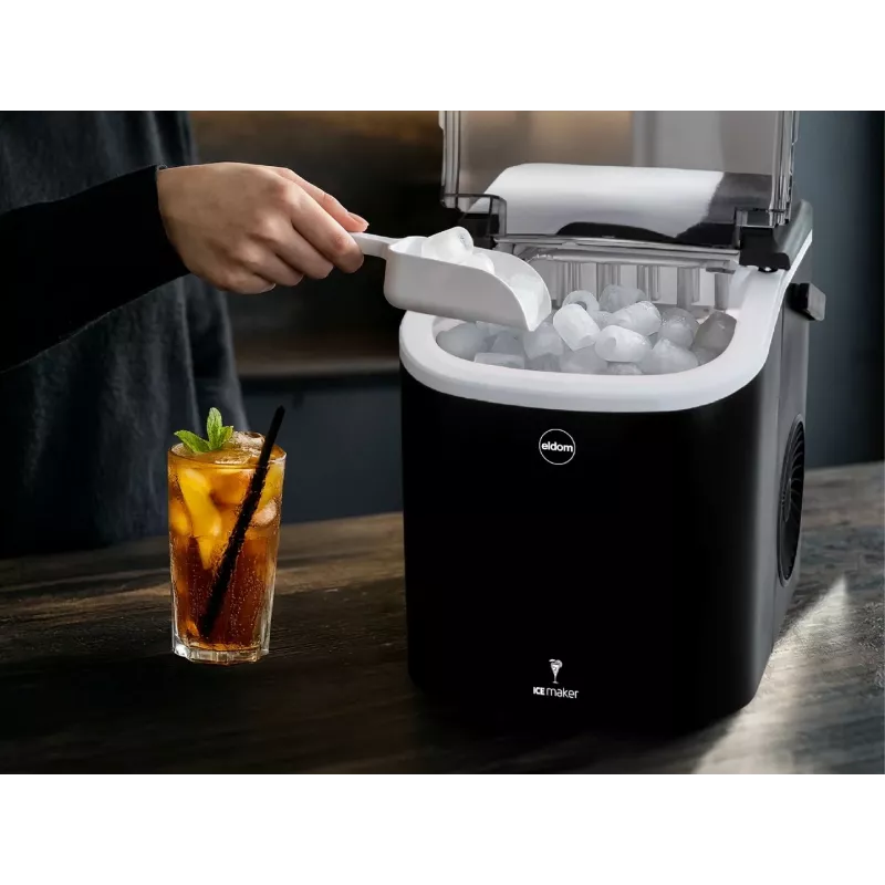 ELDOM KS230 máquina de hielo - 12 kg/24h, depósito 2,2L, 9 cubitos por ciclo, plata/negro