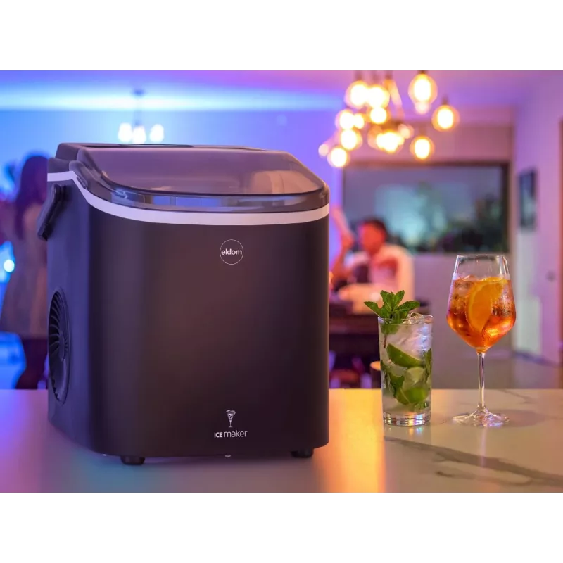 ELDOM KS230 máquina de hielo - 12 kg/24h, depósito 2,2L, 9 cubitos por ciclo, plata/negro