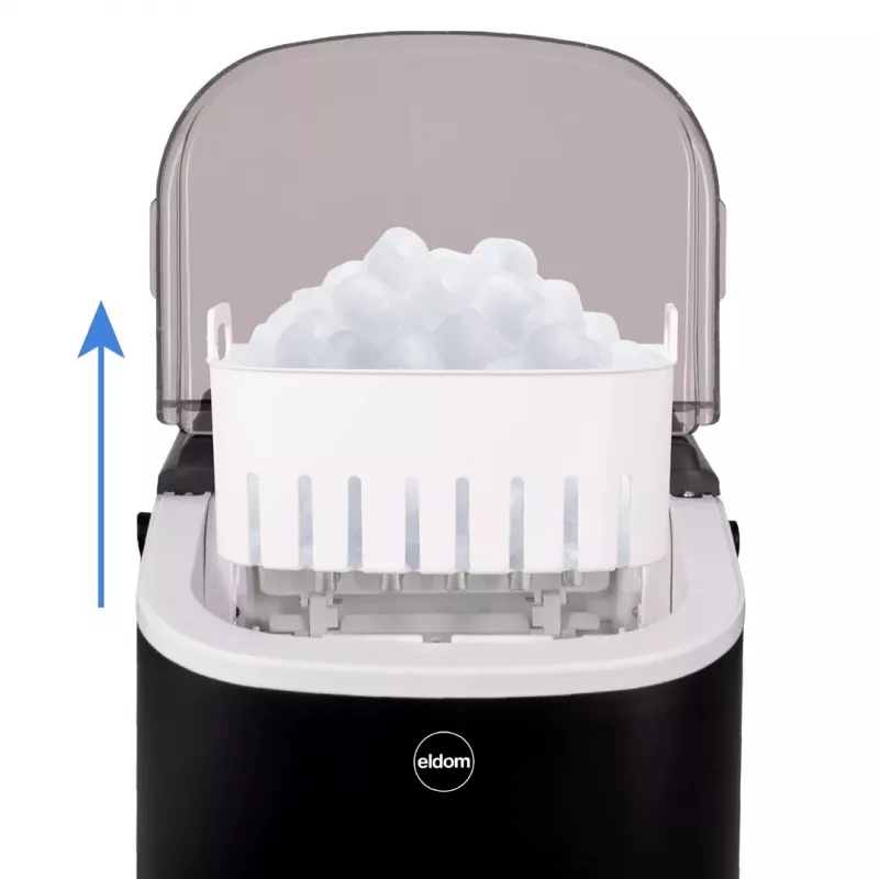 ELDOM KS230 máquina de hielo - 12 kg/24h, depósito 2,2L, 9 cubitos por ciclo, plata/negro