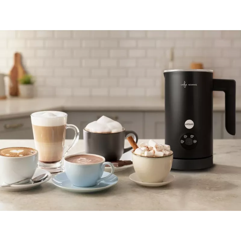 Espumador de leche ELDOM SI560C negro - 500W espumado automático en caliente y en frío, calentamiento 300ml, acero inoxidable