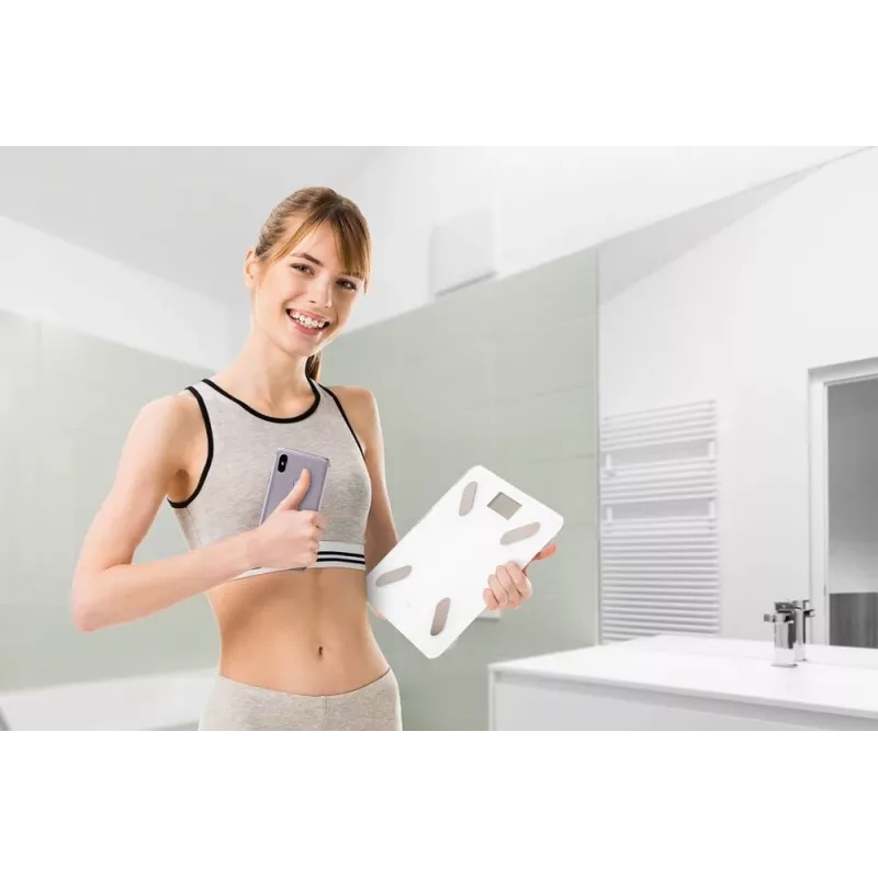 ELDOM Báscula de personas inteligente TWO550B ULLIE con 12 valores corporales, Bluetooth y app