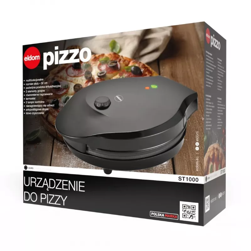 ELDOM ST1000 Pizzo Máquina para hacer pizza, 1450 W, plato de 32 cm, negro