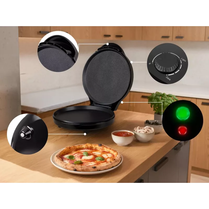 ELDOM ST1000 Pizzo Máquina para hacer pizza, 1450 W, plato de 32 cm, negro
