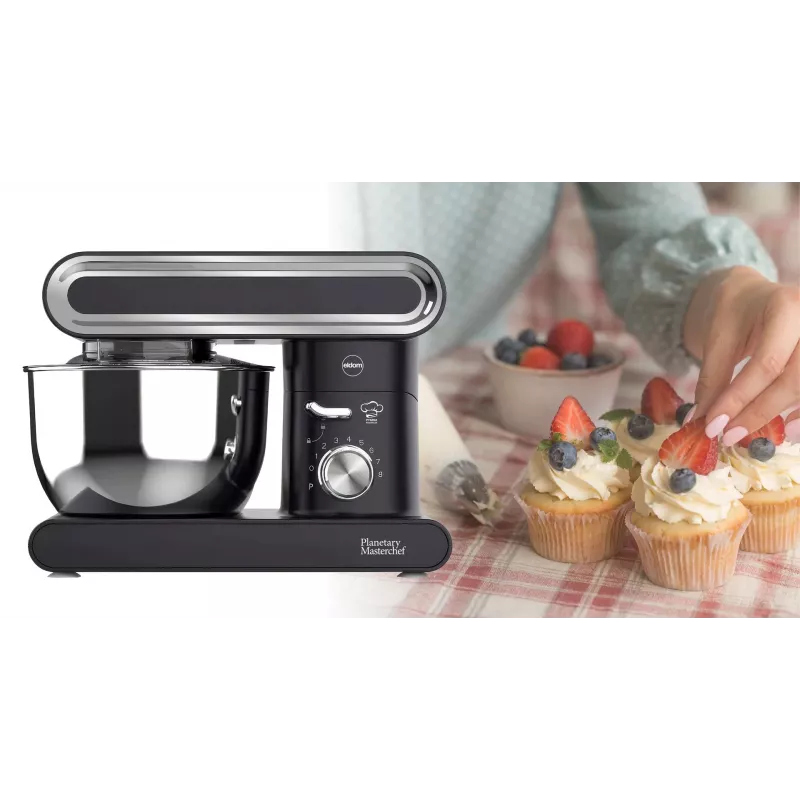 Eldom WRK1400 Robot de cocina planetario 1400W (1900W de potencia máxima) 6,5L bol de acero inoxidable negro