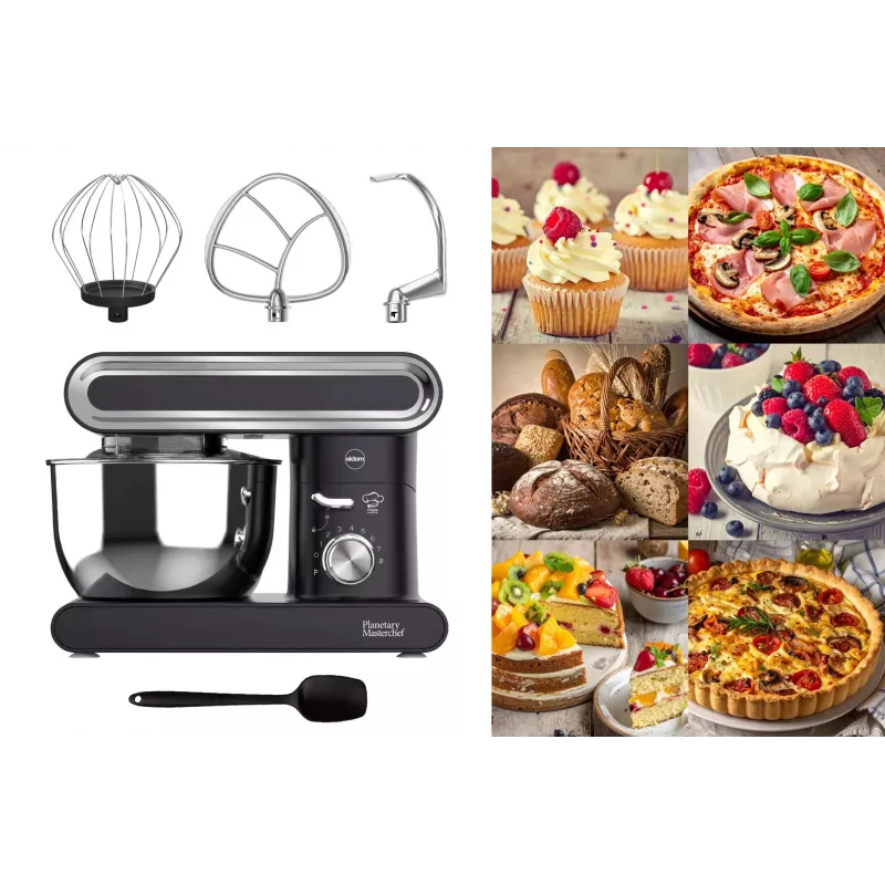Eldom WRK1400 Robot de cocina planetario 1400W (1900W de potencia máxima) 6,5L bol de acero inoxidable negro