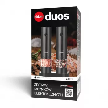 ELDOM ZMP5 set de molinillos de sal y pimienta a pilas con soporte, negro