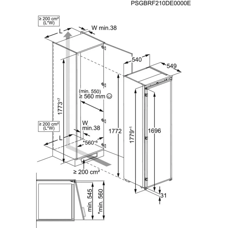 Combinación frigorífico-congelador empotrable Electrolux ERD6DE18S1, 253 L de capacidad total, clase de eficiencia energética E, 35 dB, Blanco