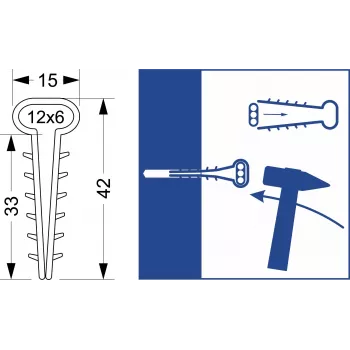 Elektro-Plast Opatówek USMP-3 Clip plano de montaje rápido para cables de hasta 16,2 mm, blanco, 100 uds.