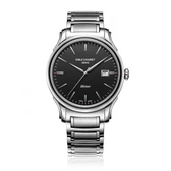 EMILE CHOURIET Reloj automático suizo para hombre 40mm acero inoxidable esfera negra correa de piel 081128G62586