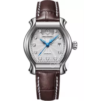 EMILE CHOURIET reloj automático para mujer 1911 28mm esfera plateada correa de piel marrón