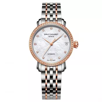 EMILE CHOURIET reloj para mujer 011168L306982 (30mm) - Swiss Quartz, acero inoxidable, esfera plateada, correa de piel negra