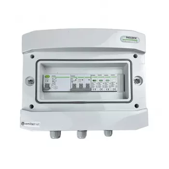 EMITER Cuadro eléctrico conectado AC hermético IP65 EMITTER con protección de sobretensión AC Noark Tipo 1+2, 10A trifásico, RCD Tipo A 40A/300mA