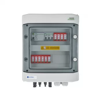EMITER Cuadro eléctrico conectado DCAC Hermetic IP65 EMITTER con protector contra sobretensiones DC Dehn 1000V Tipo 2, 2 x PV-String, 2 x MPPT // og. AC Dehn Tipo 2, 16A 3-Ph, RCD Tipo A 40A/300mA