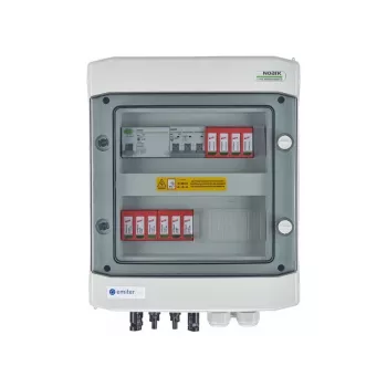 EMITER Cuadro eléctrico DC/AC hermético IP65 EMITTER con protector contra sobretensiones DC Dehn 1000V Tipo 2, 2 x PV-String, 2 x MPPT // og. AC Dehn Tipo 2, 10A 3 fases, RCD Tipo A 40A/300mA