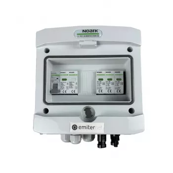 EMITER Cuadro eléctrico conectado DCAC hermético IP65 EMITTER con pararrayos DC Noark 1000V Tipo 1+2, 1 x string PV, 1 x MPPT // y AC Noark Tipo 1+2, 10A 1 fase
