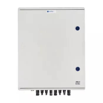 EMITER Cuadro eléctrico DC/AC hermético IP66 EMITTER con protector contra sobretensiones DC Dehn 1000V Tipo 2, 6 x PV-String, 6 x MPPT // AC Dehn Tipo 2, 100A 3 fases, FR 100A, señalización de fases + toma de corriente