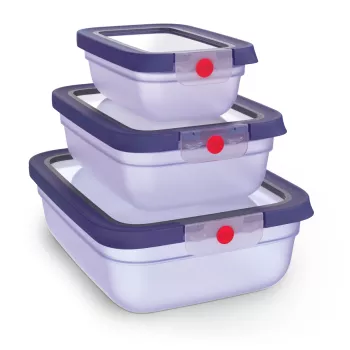 EMSA ONECLICK Set de recipientes para alimentos, 3 piezas, 0,5L/1,2L/2,3L, Violeta, hermético y a prueba de fugas, apto para microondas/congelador/lavavajillas 3110601766