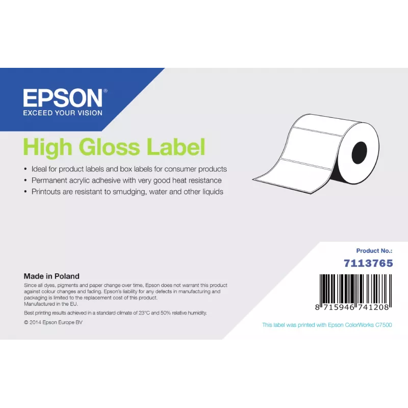 Epson Rollo de etiquetas de alto brillo, 105 x 210 mm, 273 etiquetas, Blanco