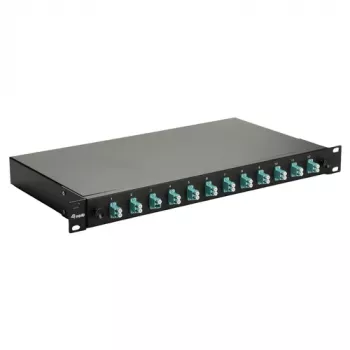 Caja de empalme de fibra óptica Equip de 12 puertos, LC dúplex, OM3, 1U, equipada, negra