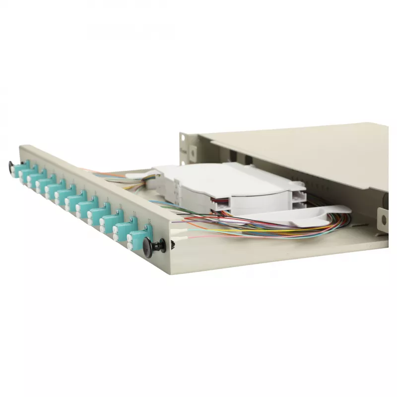 Caja de empalme de fibra óptica Equip 12 puertos, LC dúplex, OM3, 1U, equipada, gris