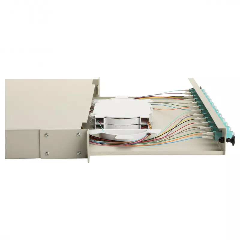 Caja de empalme de fibra óptica Equip 12 puertos, LC dúplex, OM3, 1U, equipada, gris