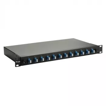 Equip Caja de empalmes de fibra óptica de 12 puertos, LC dúplex, OS2 monomodo, montaje en rack 1U, equipada, negra