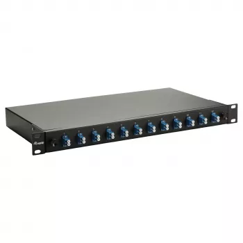 Equip Caja de empalmes de fibra óptica de 12 puertos, LC dúplex, OS2 monomodo, montaje en rack 1U, equipada, negra