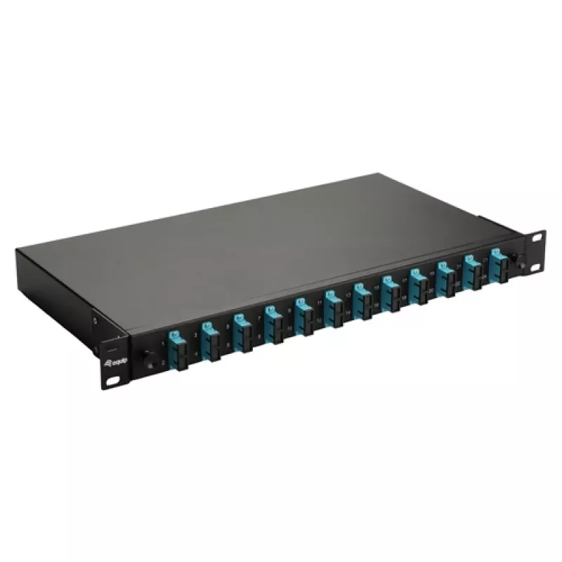Caja de empalme de fibra óptica Equip 12 puertos, SC dúplex, OM3, 1U, equipada, negra