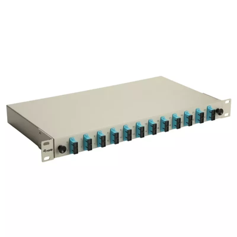 Caja de empalme de fibra óptica Equip 12 puertos, SC dúplex, OM3, 1U montaje en rack, equipada, gris