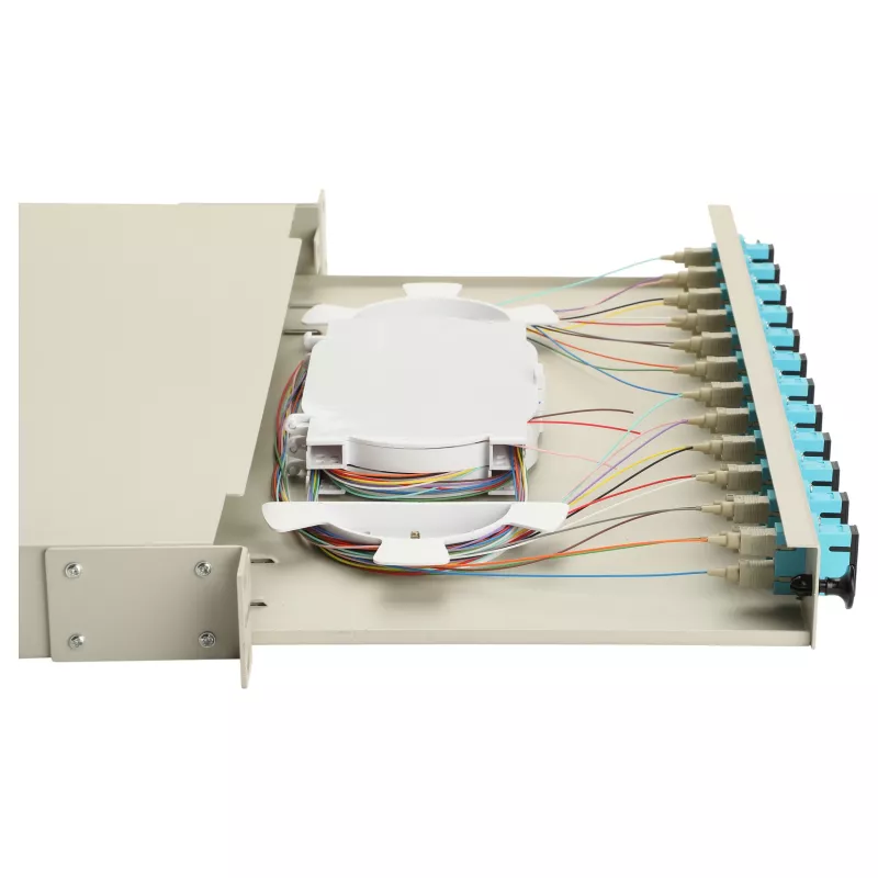 Caja de empalme de fibra óptica Equip 12 puertos, SC dúplex, OM3, 1U montaje en rack, equipada, gris